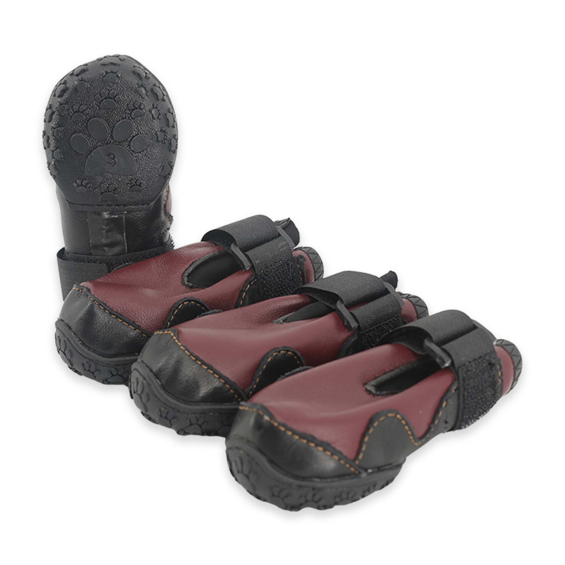 Su Geçirmez Deri Köpek Ayakkabısı – Cırt Cırtlı Ayarlanabilir Kaymaz Taban Bot, Bordo Köpek Ayakkabısı