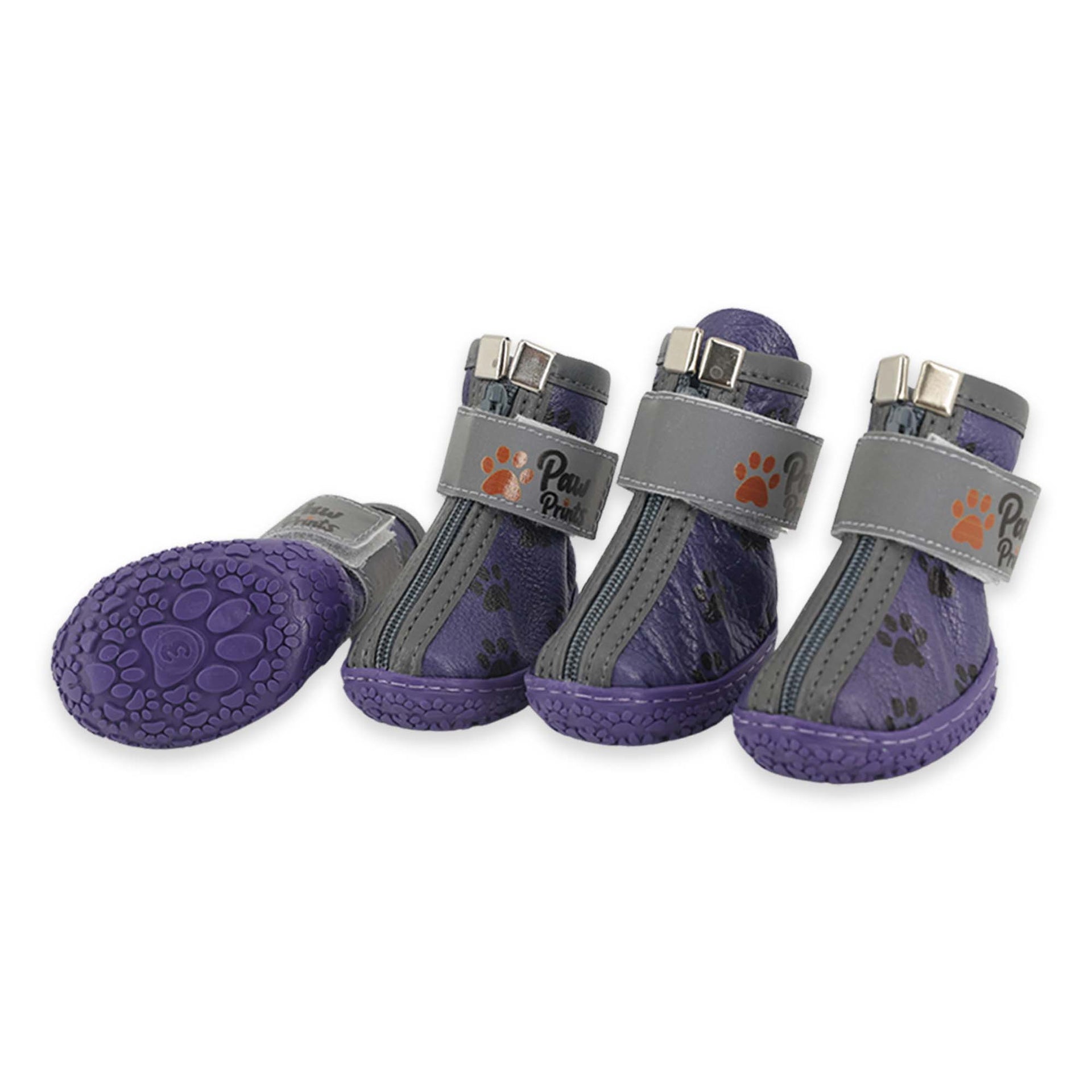 Kışlık Su Geçirmez Köpek Ayakkabısı, Deri Köpek Botu, Kauçuk Taban Köpek Ayakkabısı, Mor Köpek Ayakkabısı