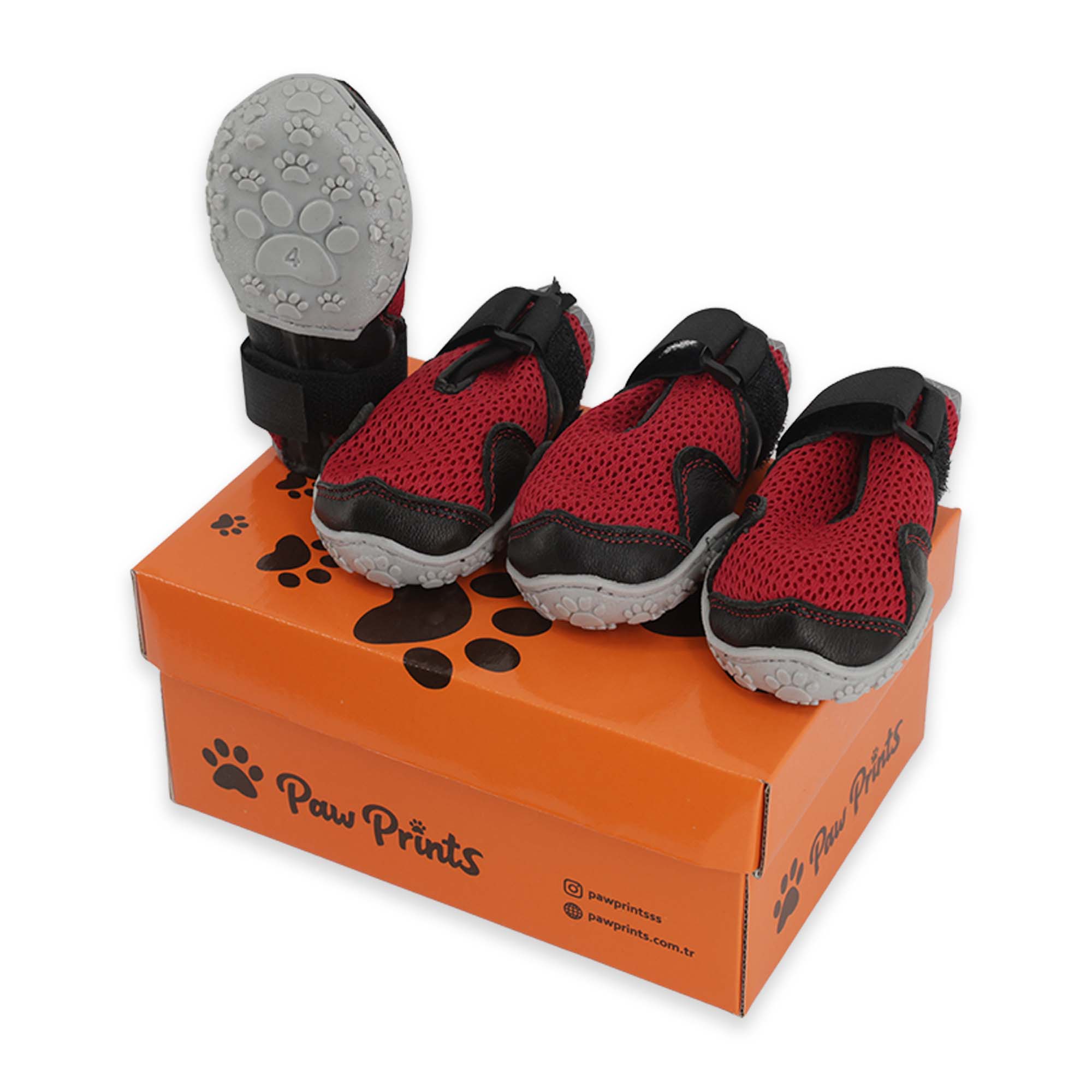 AirMesh Yazlık Köpek Ayakkabısı – Cırt Cırtlı Ayarlanabilir Kaymaz Kauçuk Taban Bot, Kırmızı Köpek Ayakkabısı