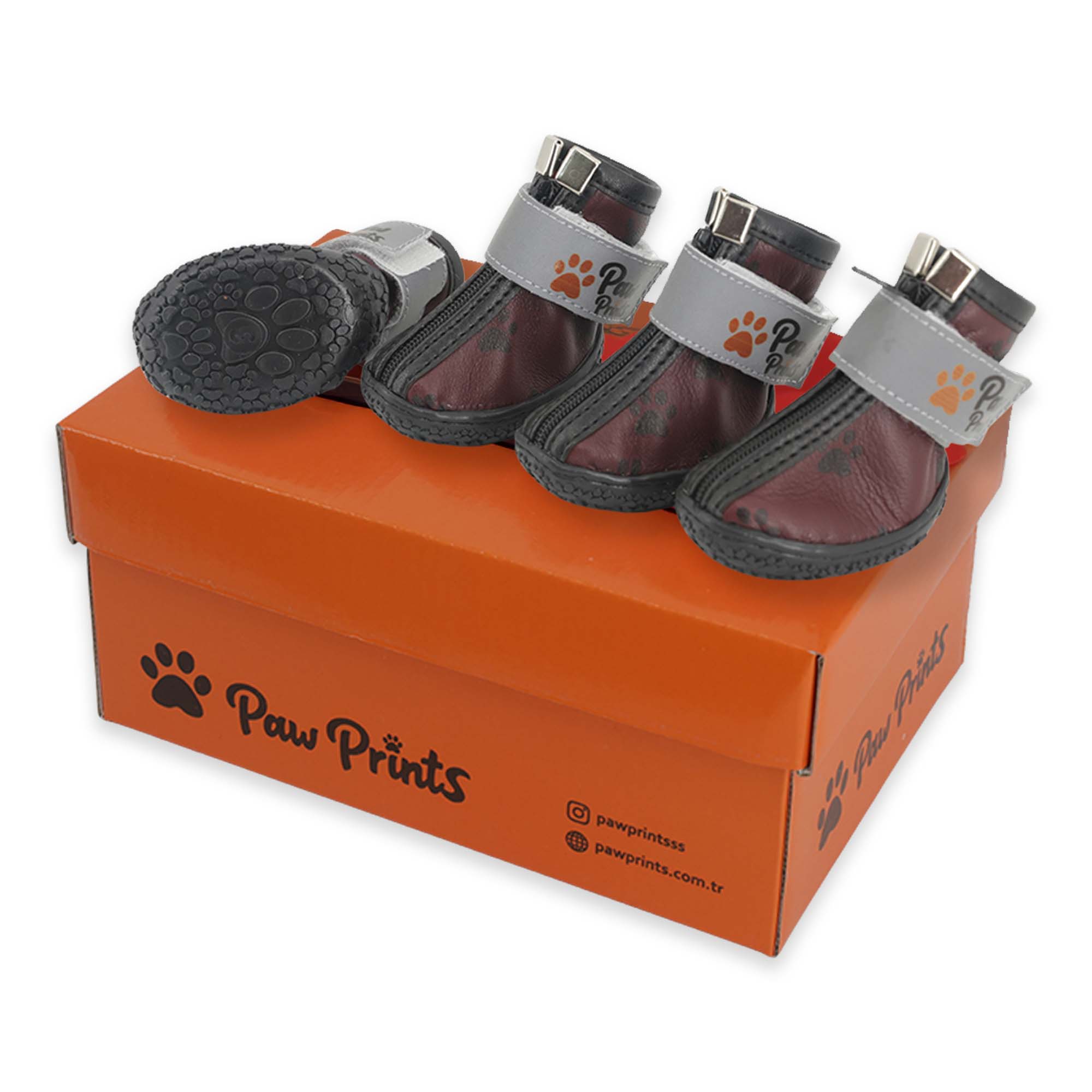 Kışlık Su Geçirmez Köpek Ayakkabısı, Deri Köpek Botu, Kauçuk Taban Köpek Ayakkabısı, Bordo Köpek Ayakkabısı