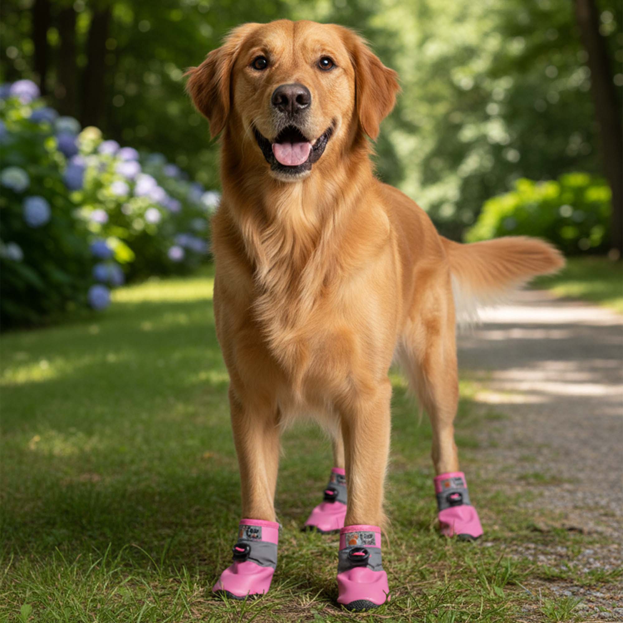 Suni Deri Köpek Ayakkabısı - Poliüretan Taban Köpek Ayakkabısı, Neon Pembe Köpek Ayakkabısı