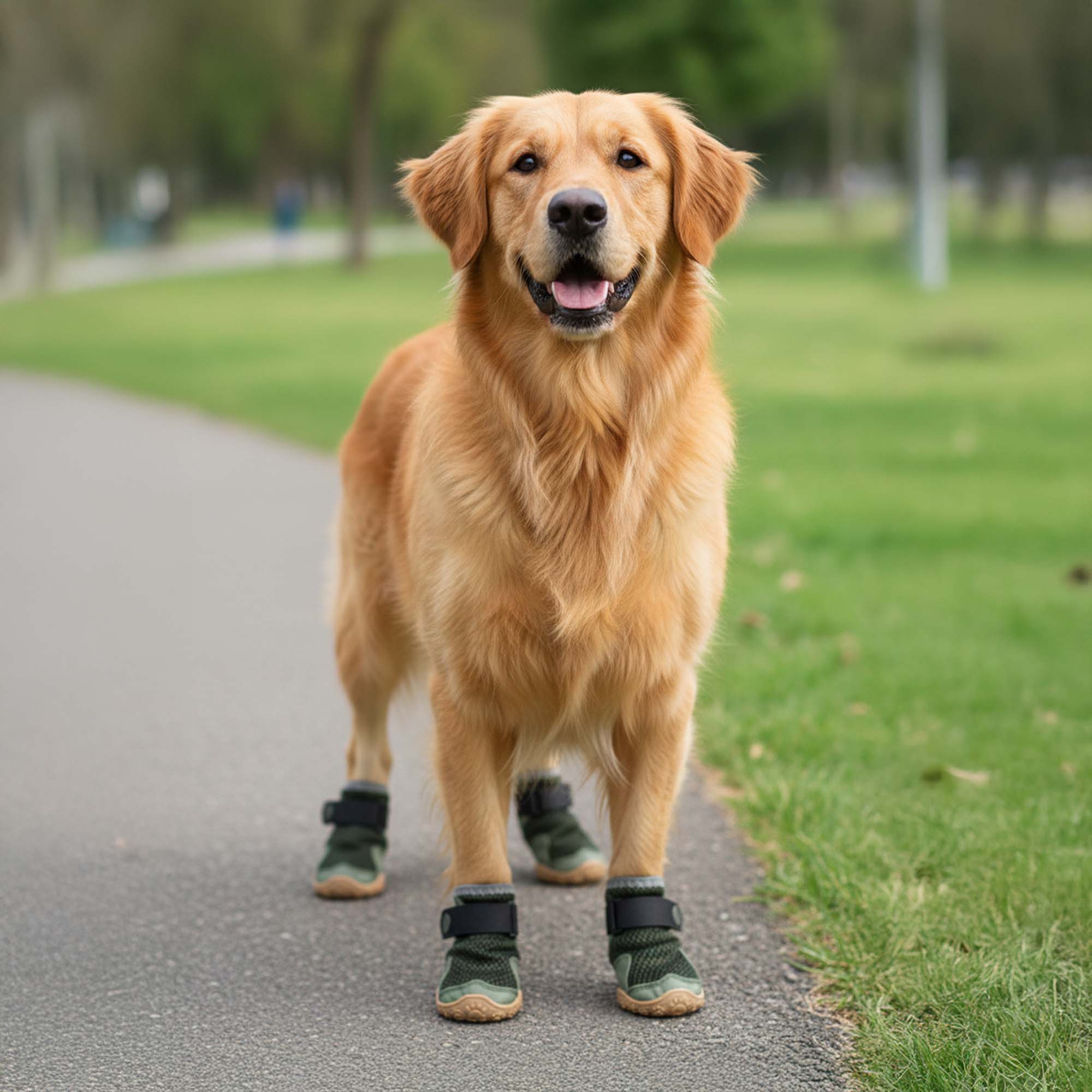 AirMesh Yazlık Köpek Ayakkabısı – Cırt Cırtlı Ayarlanabilir Kaymaz Kauçuk Taban Bot, Koyu Yeşili Köpek Ayakkabısı