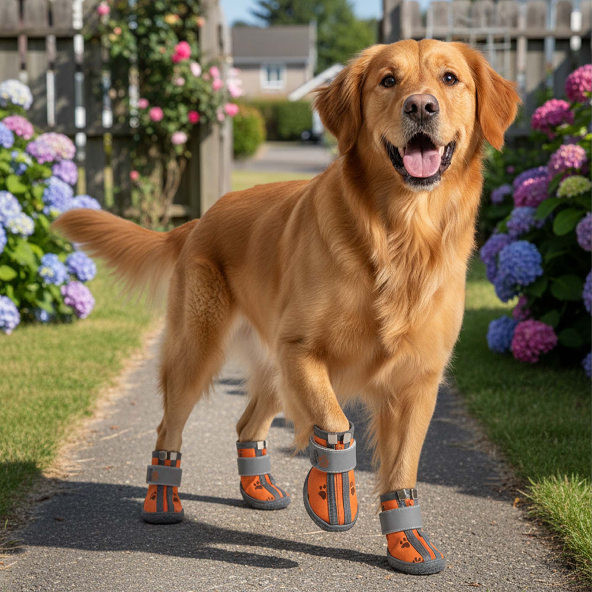 Kışlık Su Geçirmez Köpek Ayakkabısı, Deri Köpek Botu, Kauçuk Taban Köpek Ayakkabısı, Turuncu Köpek Ayakkabısı