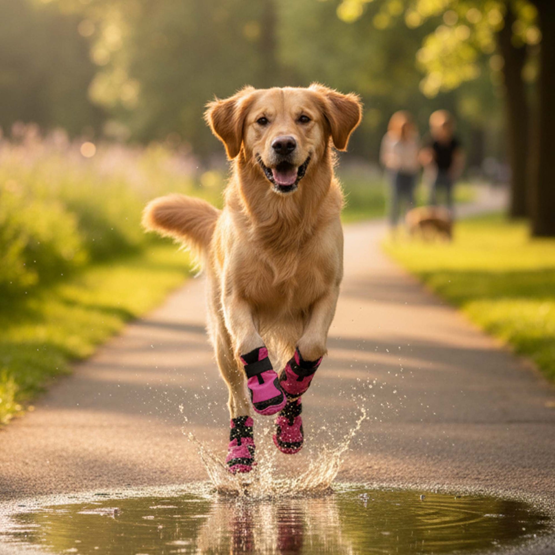 Su Geçirmez Deri Köpek Ayakkabısı – Cırt Cırtlı Ayarlanabilir Kaymaz Taban Bot, Neon Pembe Köpek Ayakkabısı