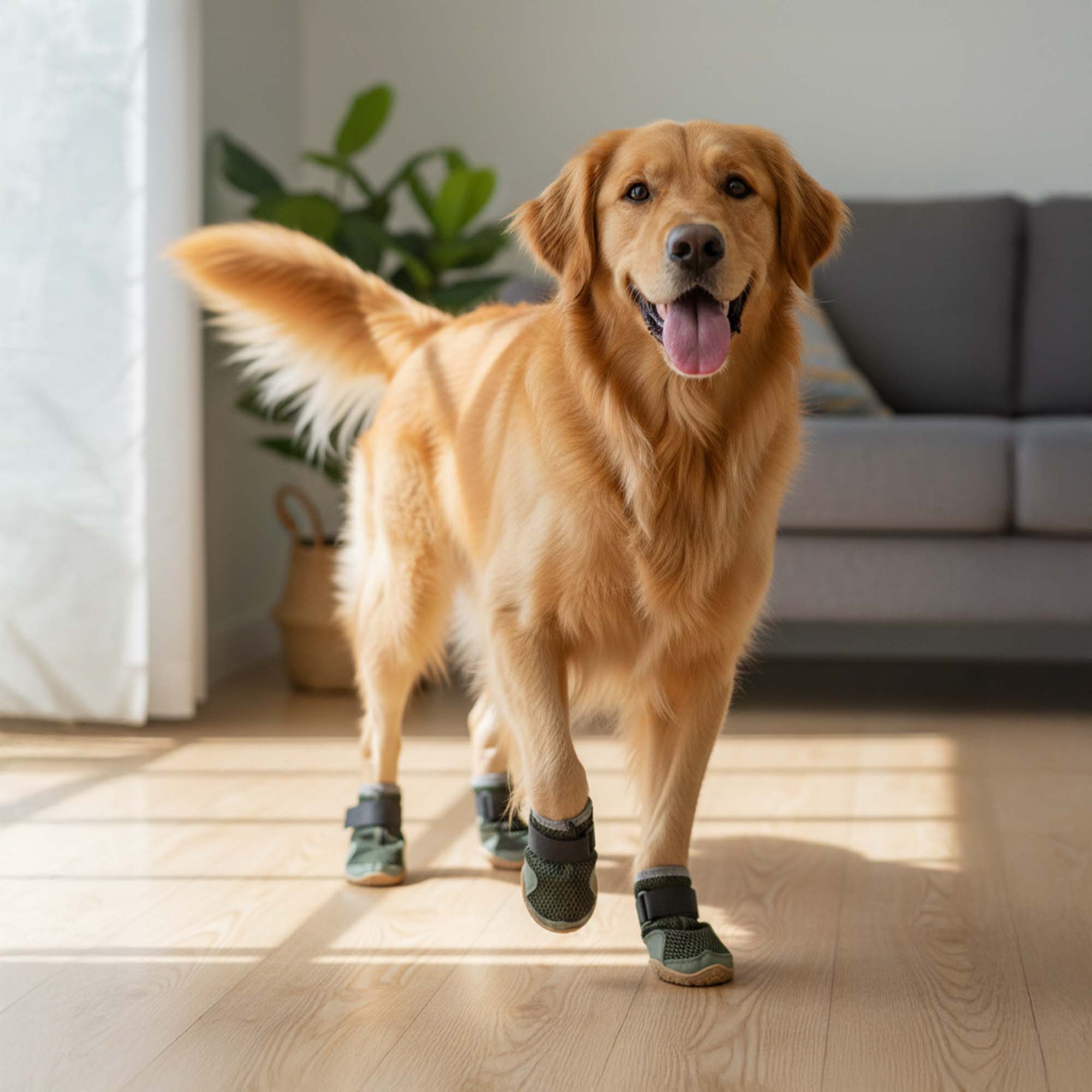 AirMesh Yazlık Köpek Ayakkabısı – Cırt Cırtlı Ayarlanabilir Kaymaz Kauçuk Taban Bot, Koyu Yeşili Köpek Ayakkabısı
