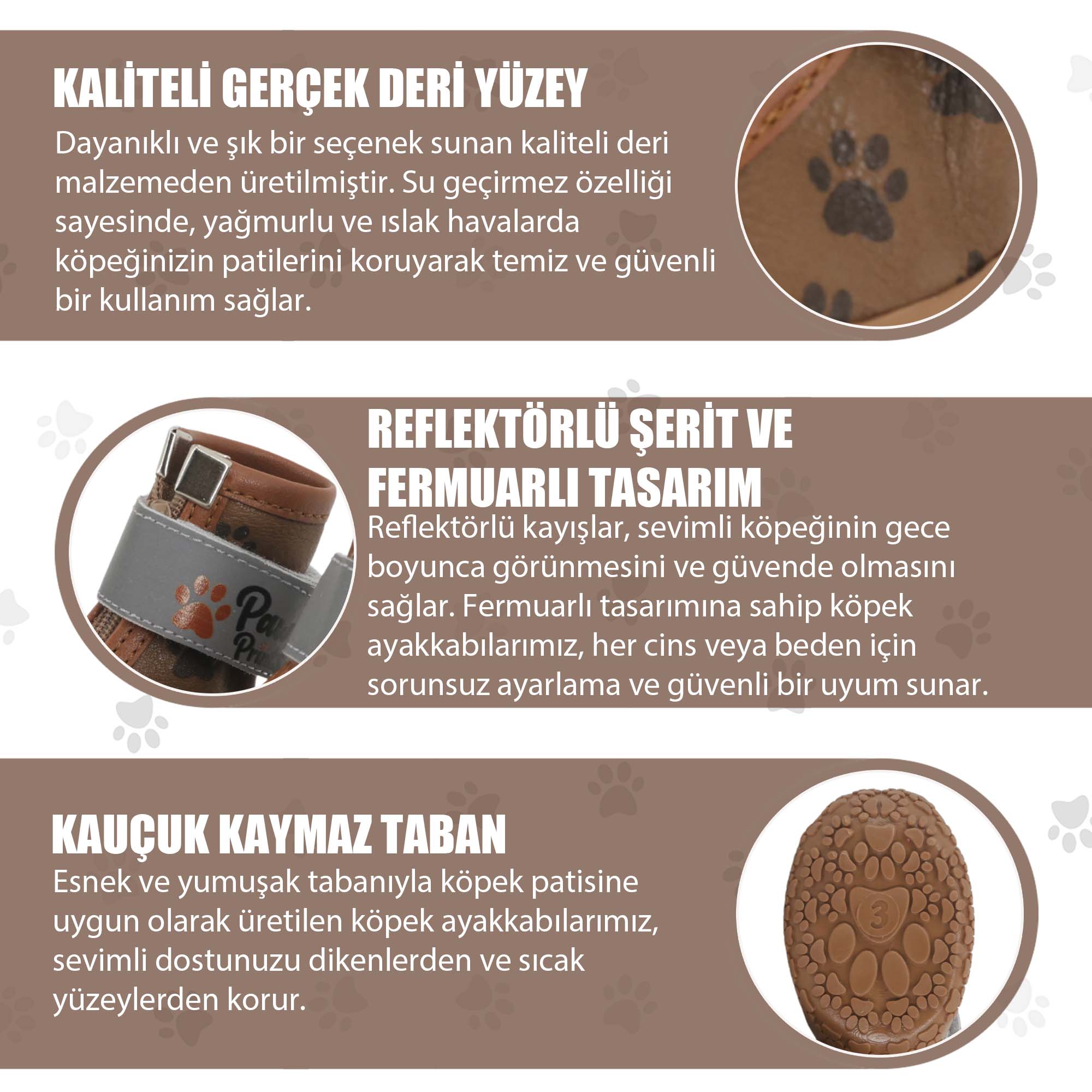 Kışlık Su Geçirmez Köpek Ayakkabısı, Deri Köpek Botu, Kauçuk Taban Köpek Ayakkabısı, Kahverengi Köpek Ayakkabısı