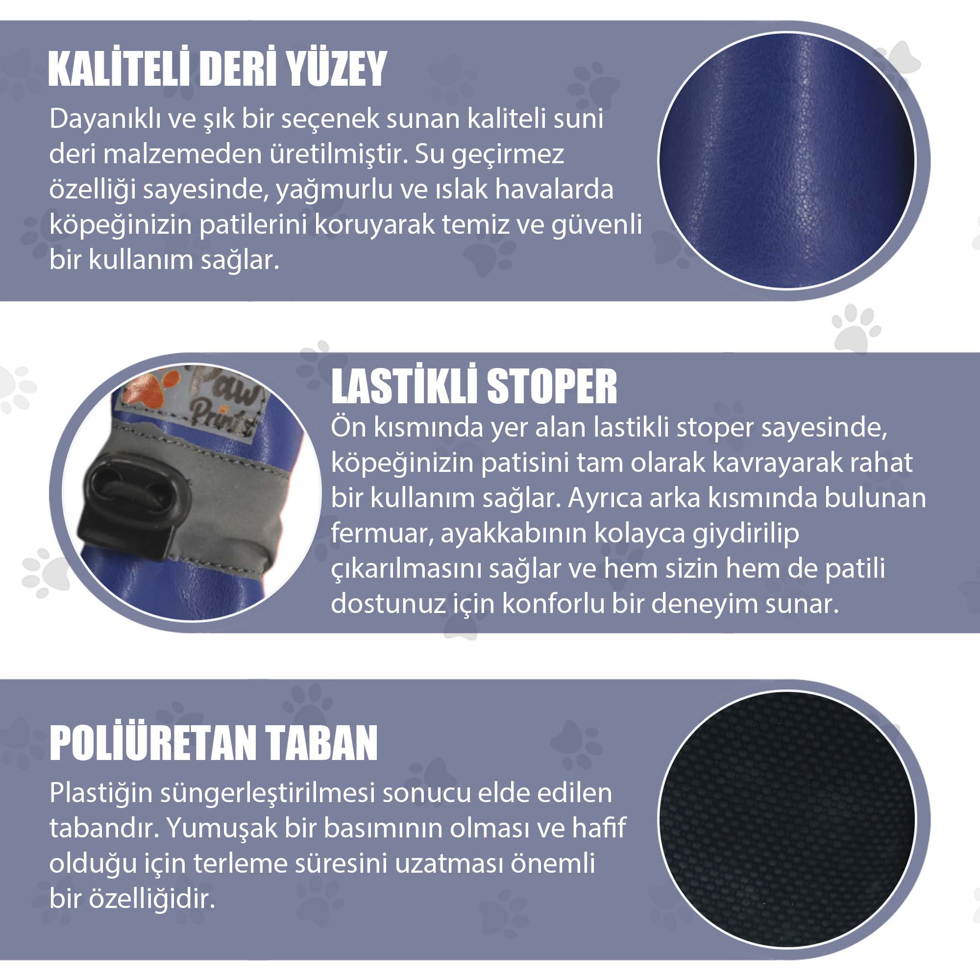 Suni Deri Köpek Ayakkabısı - Poliüretan Taban Köpek Ayakkabısı, Mavi Köpek Ayakkabısı