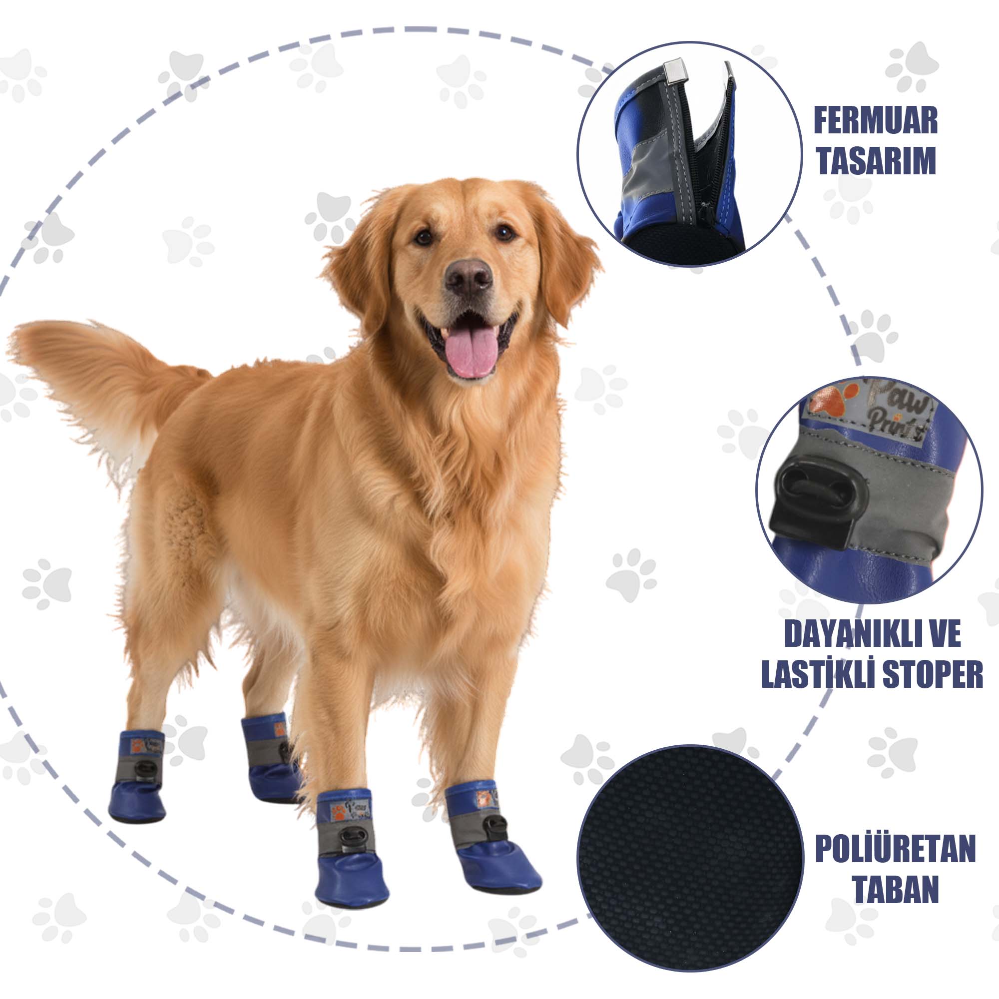 Suni Deri Köpek Ayakkabısı - Poliüretan Taban Köpek Ayakkabısı, Mavi Köpek Ayakkabısı