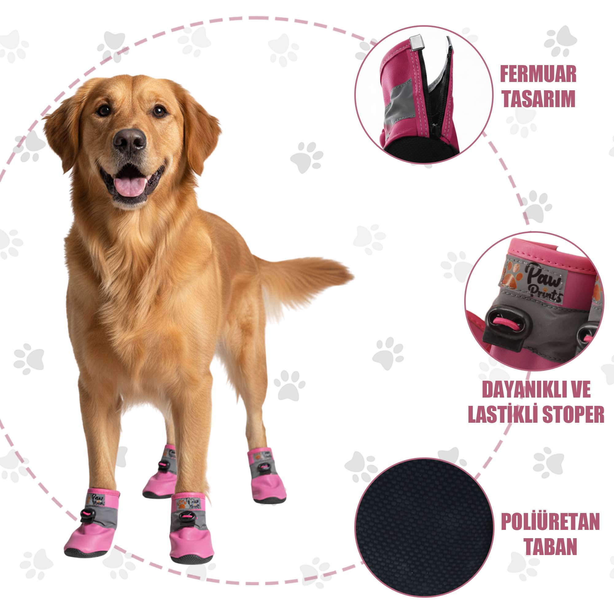 Suni Deri Köpek Ayakkabısı - Poliüretan Taban Köpek Ayakkabısı, Neon Pembe Köpek Ayakkabısı