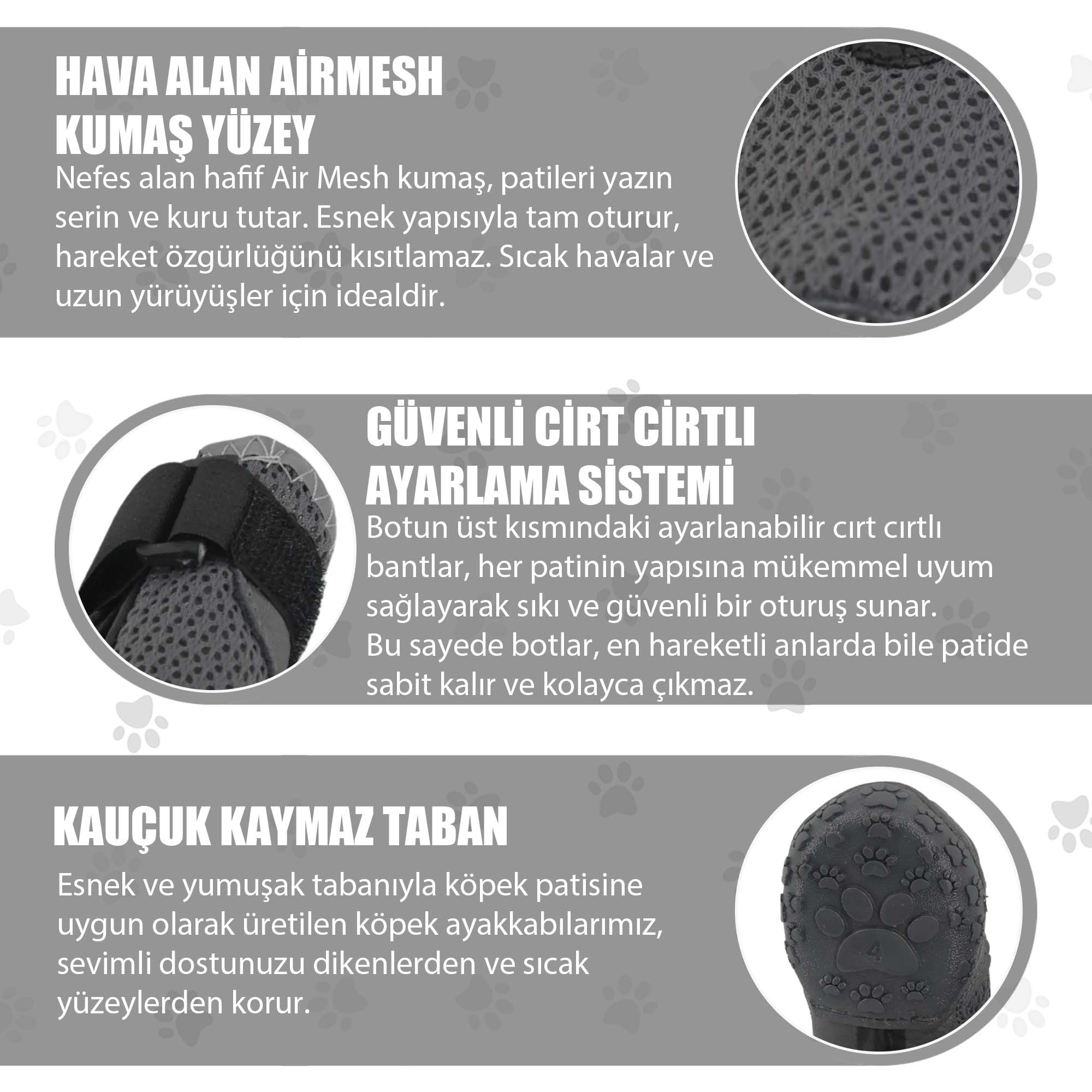 AirMesh Yazlık Köpek Ayakkabısı – Cırt Cırtlı Ayarlanabilir Kaymaz Kauçuk Taban Bot, Antrasit Köpek Ayakkabısı