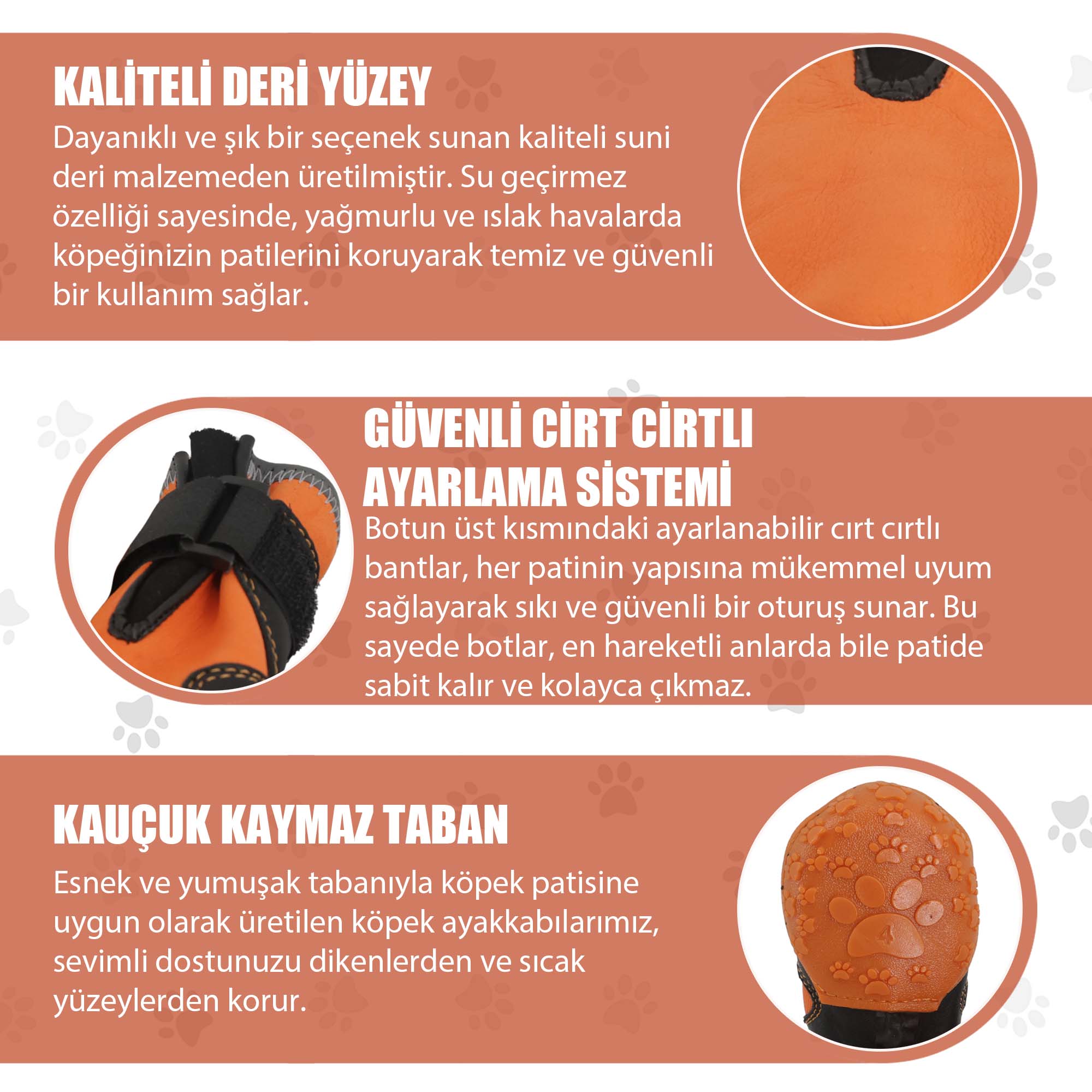 Su Geçirmez Deri Köpek Ayakkabısı – Cırt Cırtlı Ayarlanabilir Kaymaz Taban Bot, Neon Turuncu Köpek Ayakkabısı