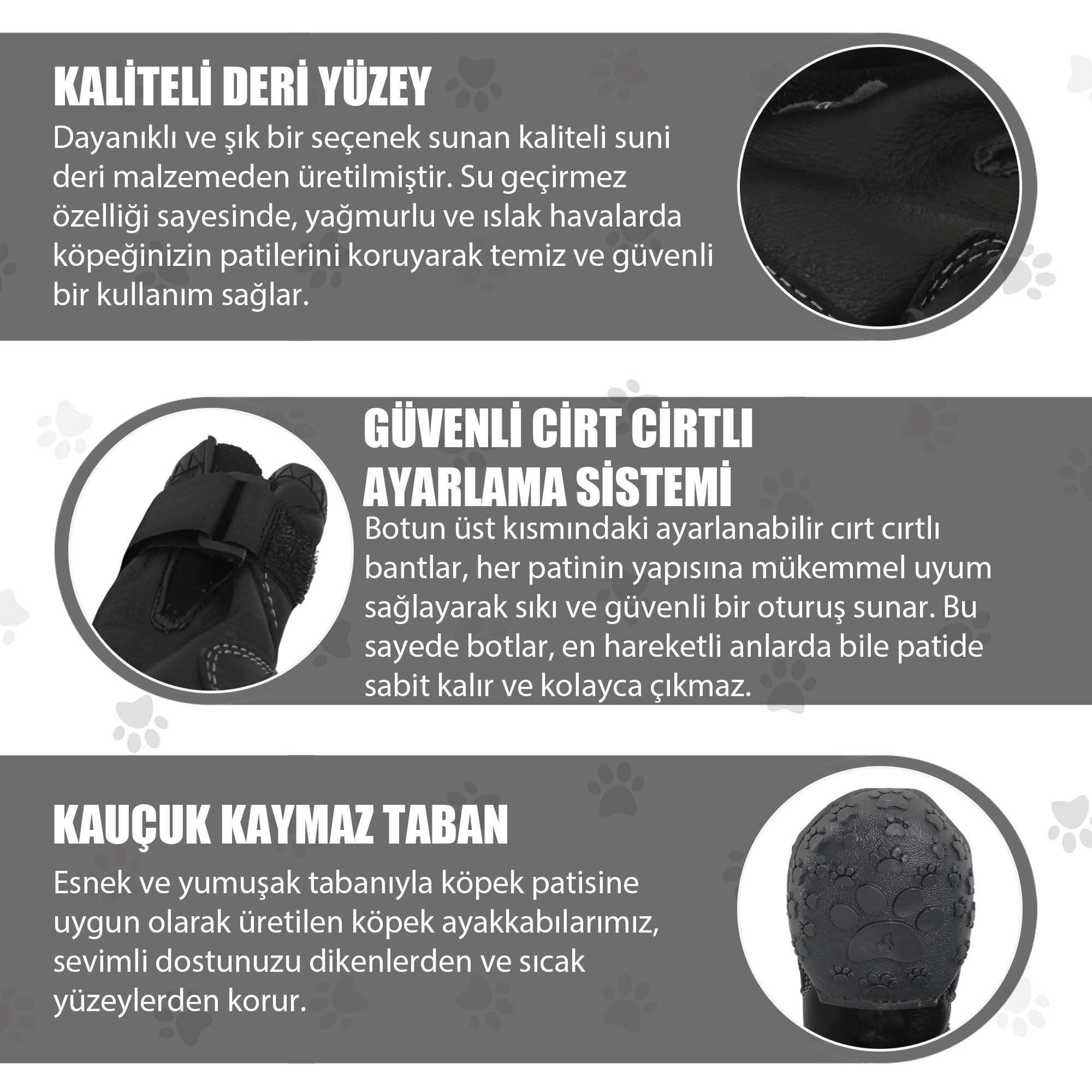 Su Geçirmez Deri Köpek Ayakkabısı – Cırt Cırtlı Ayarlanabilir Kaymaz Taban Bot, Siyah Köpek Ayakkabısı