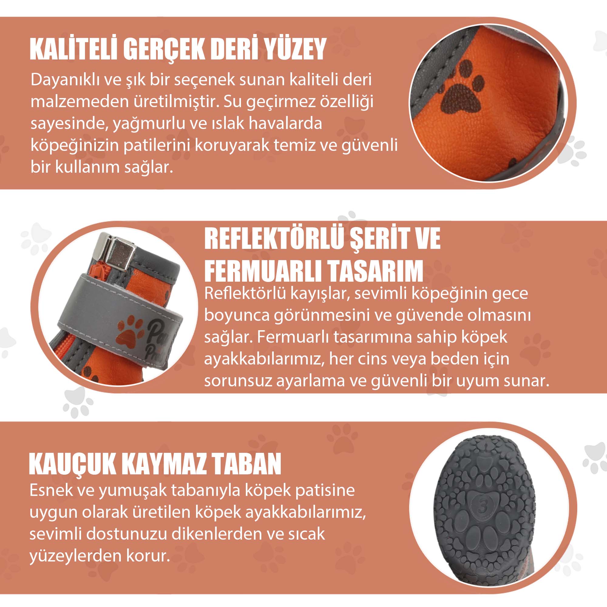 Kışlık Su Geçirmez Köpek Ayakkabısı, Deri Köpek Botu, Kauçuk Taban Köpek Ayakkabısı, Turuncu Köpek Ayakkabısı