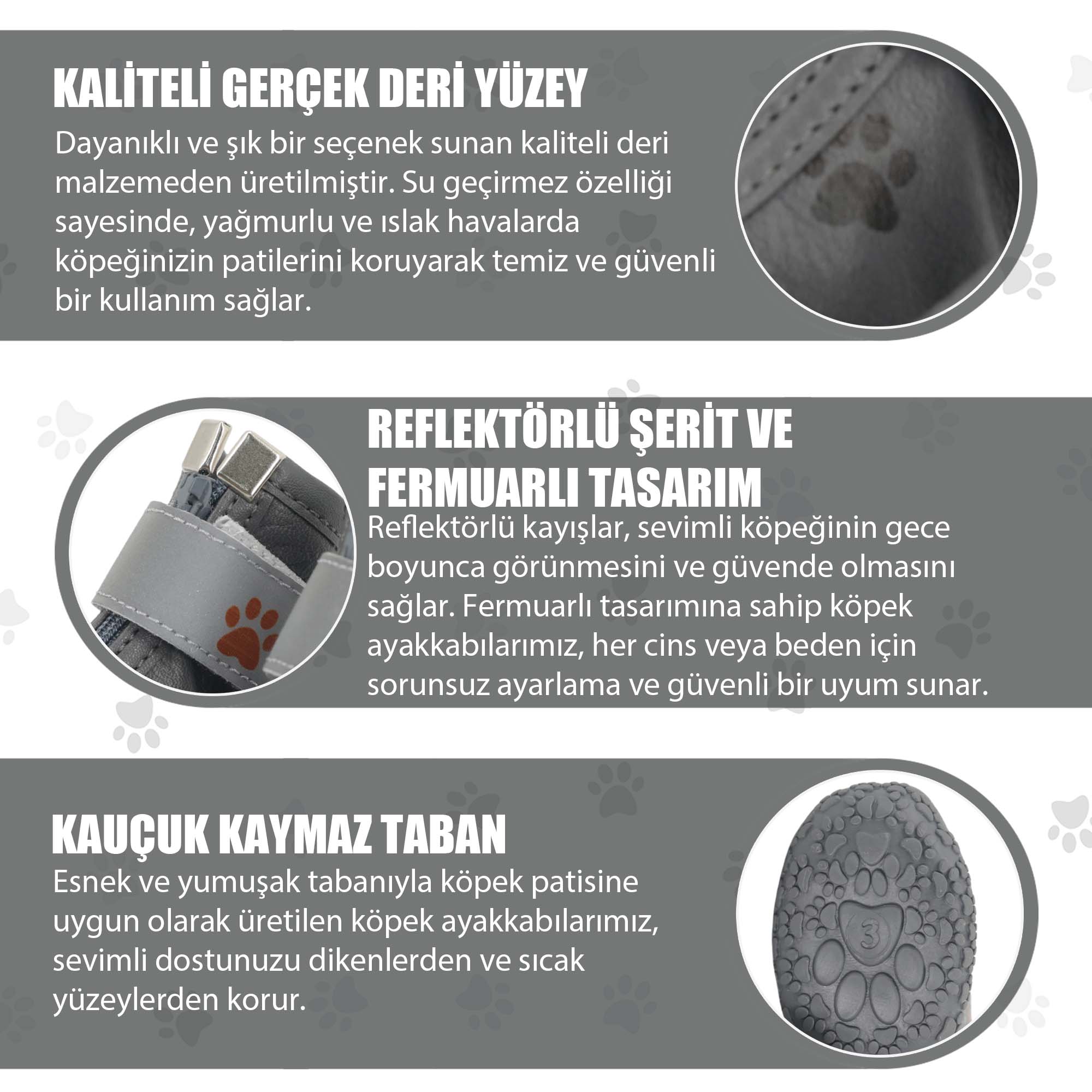 Kışlık Su Geçirmez Köpek Ayakkabısı, Deri Köpek Botu, Kauçuk Taban Köpek Ayakkabısı, Gri Köpek Ayakkabısı