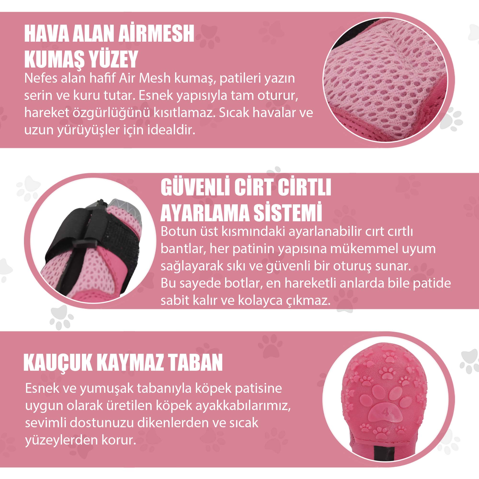 AirMesh Yazlık Köpek Ayakkabısı – Cırt Cırtlı Ayarlanabilir Kaymaz Kauçuk Taban Bot, Neon Pembe Köpek Ayakkabısı