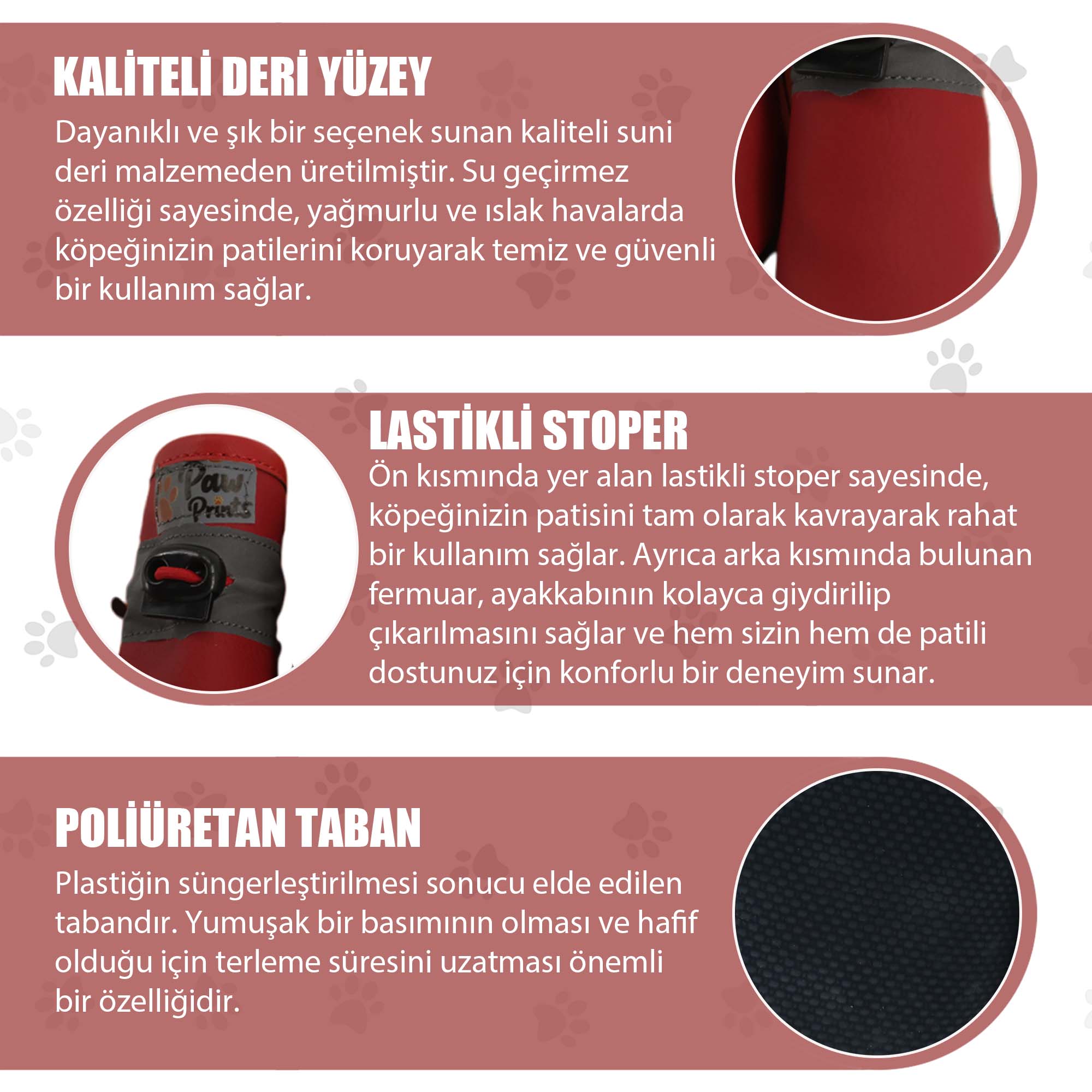 Suni Deri Köpek Ayakkabısı - Poliüretan Taban Köpek Ayakkabısı, Kırmızı Köpek Ayakkabısı