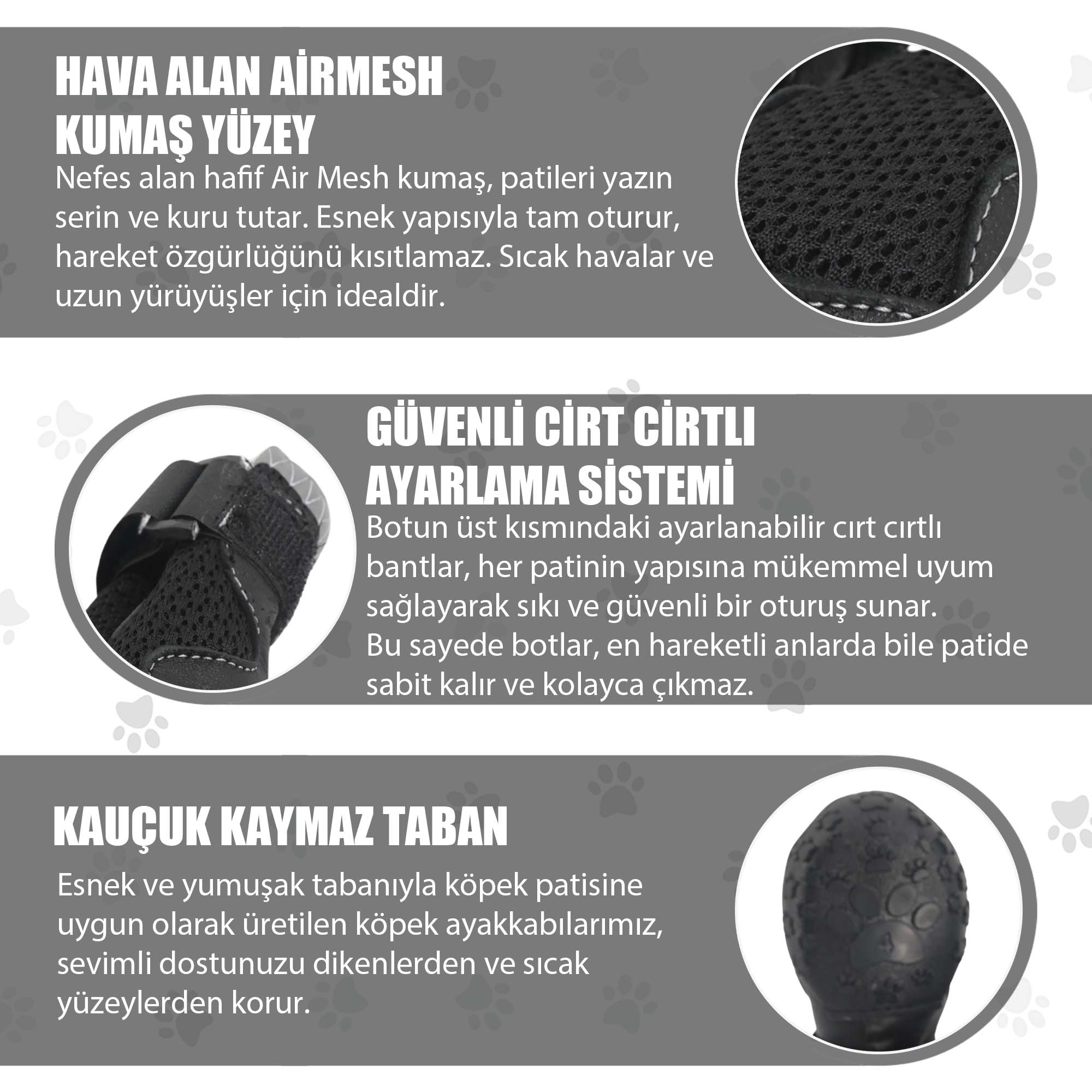 AirMesh Yazlık Köpek Ayakkabısı – Cırt Cırtlı Ayarlanabilir Kaymaz Kauçuk Taban Bot, Siyah Köpek Ayakkabısı