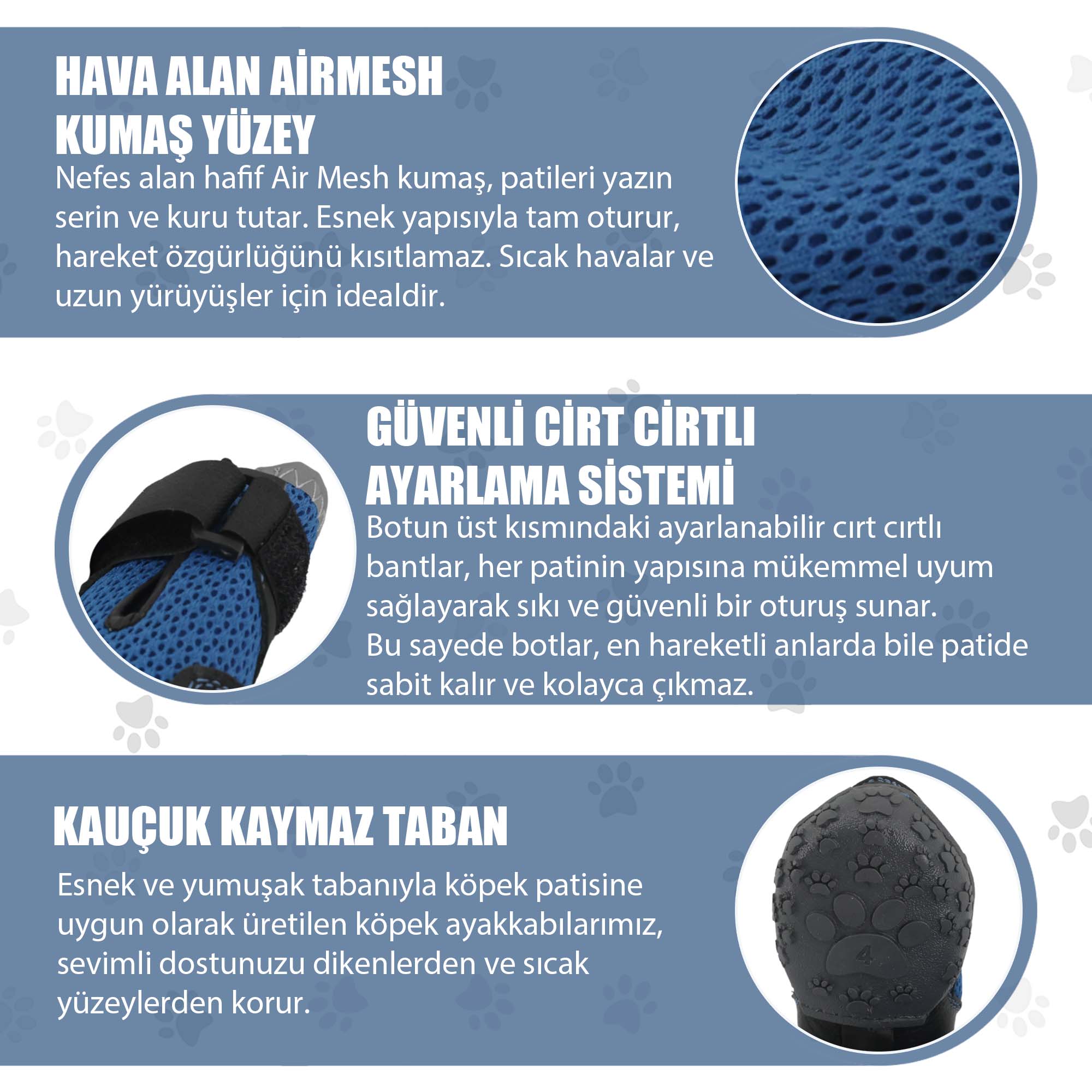 AirMesh Yazlık Köpek Ayakkabısı – Cırt Cırtlı Ayarlanabilir Kaymaz Kauçuk Taban Bot, Mavi Köpek Ayakkabısı