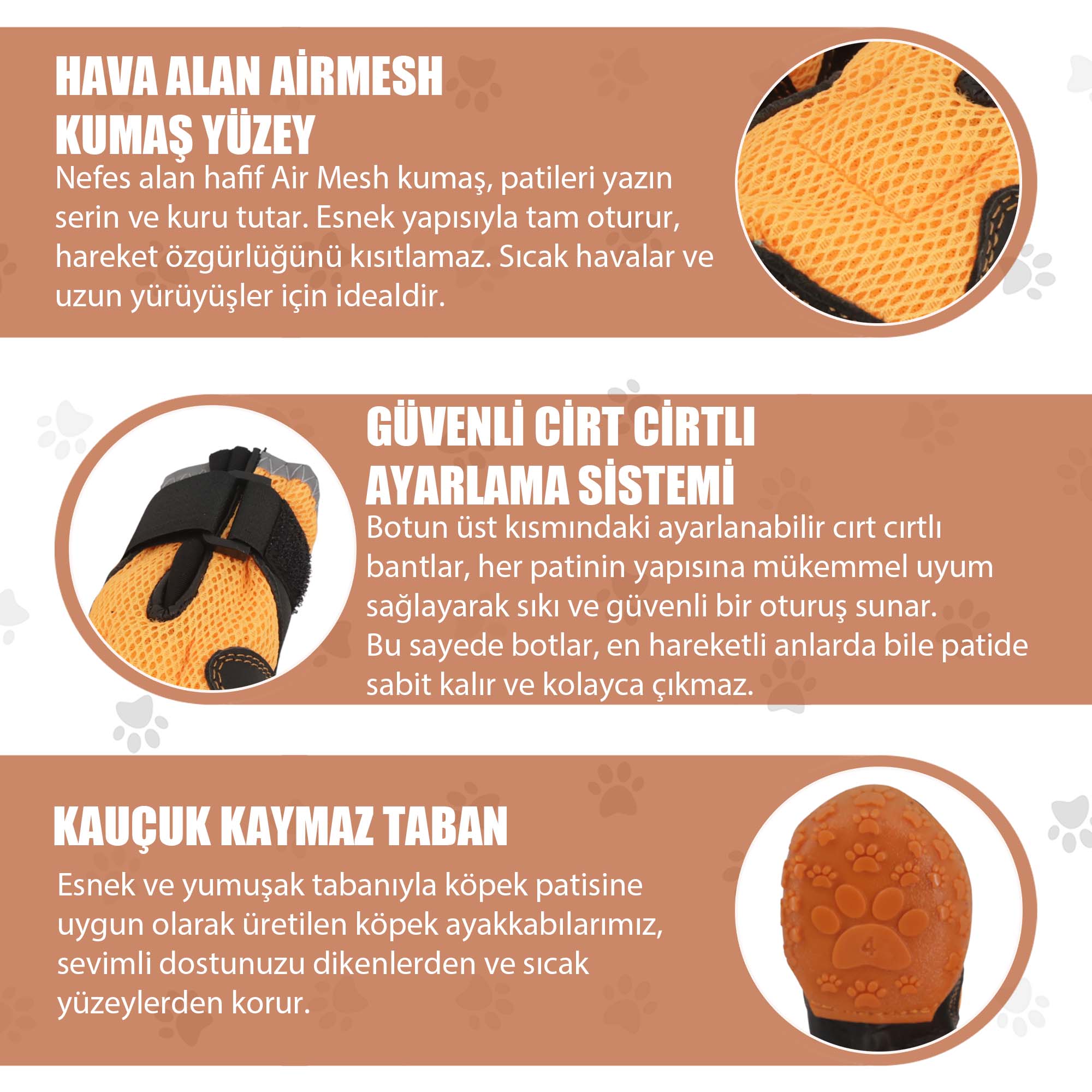 AirMesh Yazlık Köpek Ayakkabısı – Cırt Cırtlı Ayarlanabilir Kaymaz Kauçuk Taban Bot, Neon Turuncu Köpek Ayakkabısı