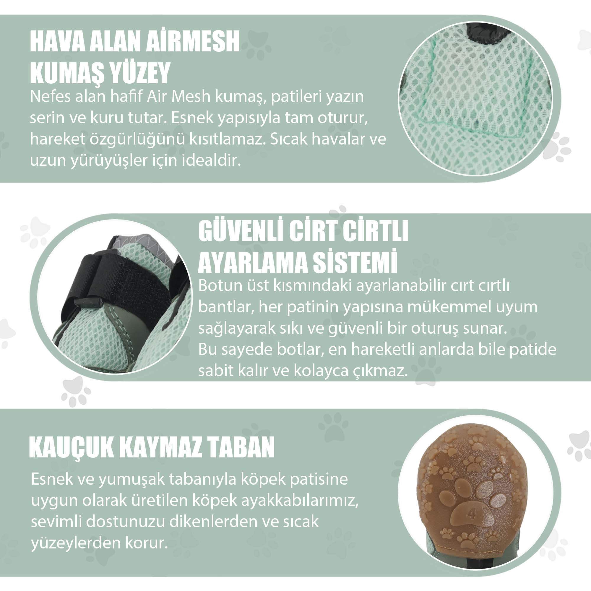 AirMesh Yazlık Köpek Ayakkabısı – Cırt Cırtlı Ayarlanabilir Kaymaz Kauçuk Taban Bot, Su Yeşili Köpek Ayakkabısı