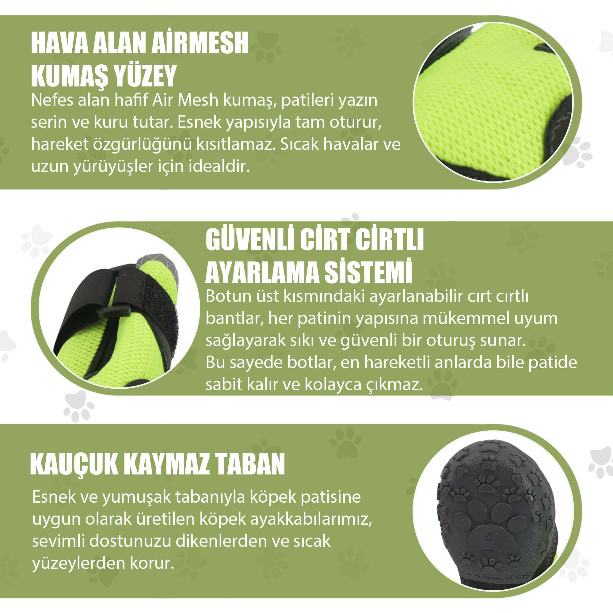 AirMesh Yazlık Köpek Ayakkabısı – Cırt Cırtlı Ayarlanabilir Kaymaz Kauçuk Taban Bot, Neon Yeşil Köpek Ayakkabısı