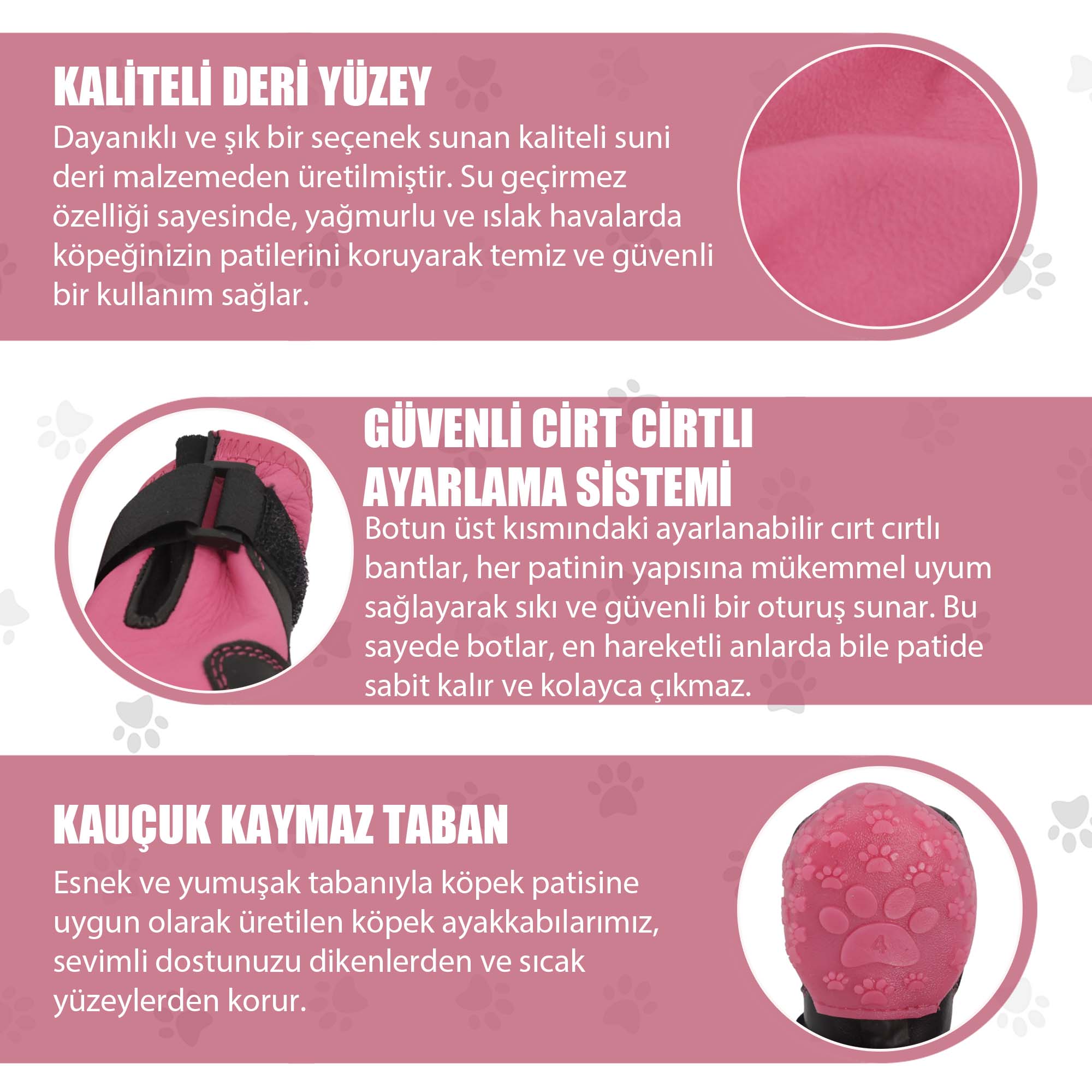 Su Geçirmez Deri Köpek Ayakkabısı – Cırt Cırtlı Ayarlanabilir Kaymaz Taban Bot, Neon Pembe Köpek Ayakkabısı