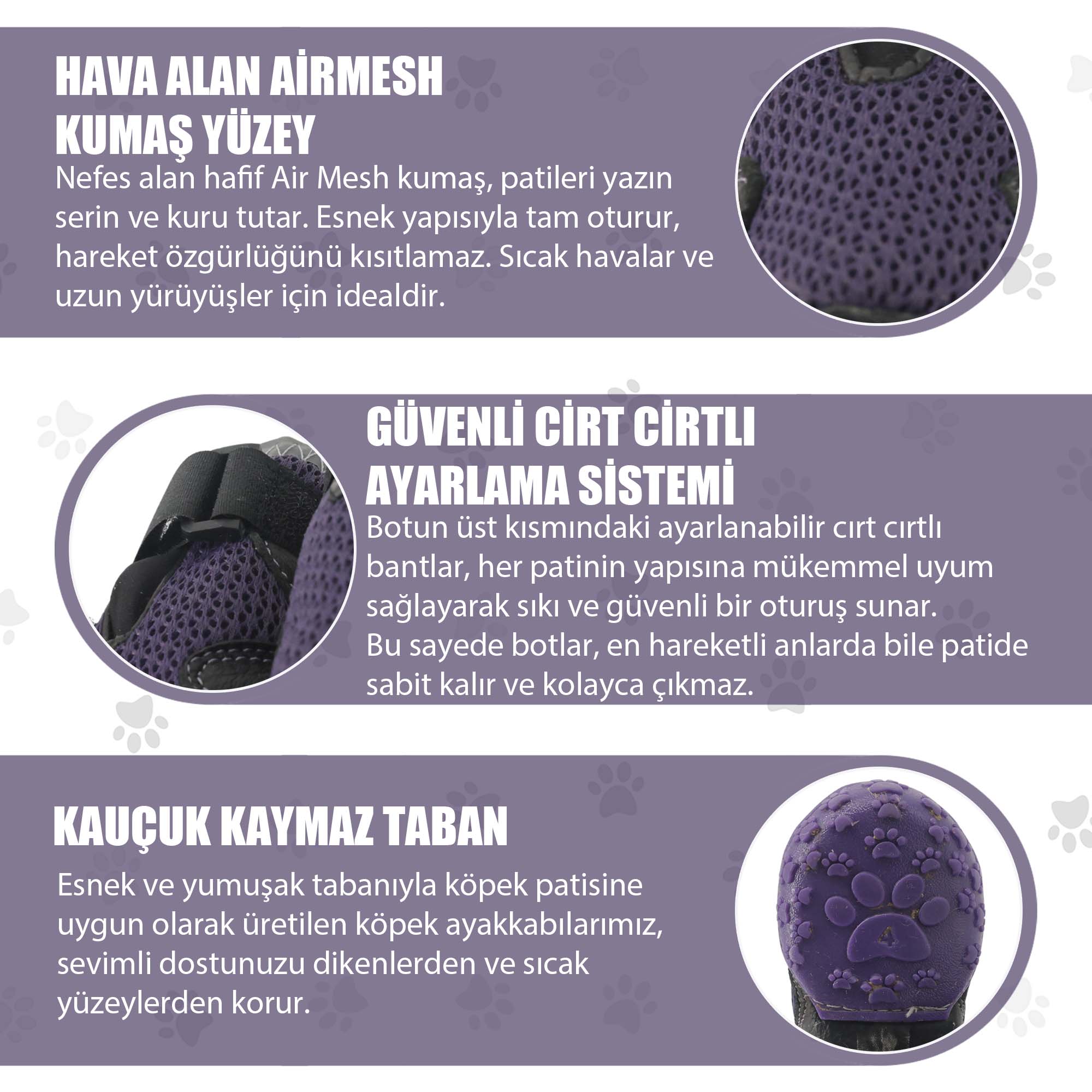 AirMesh Yazlık Köpek Ayakkabısı – Cırt Cırtlı Ayarlanabilir Kaymaz Kauçuk Taban Bot, Mor Köpek Ayakkabısı