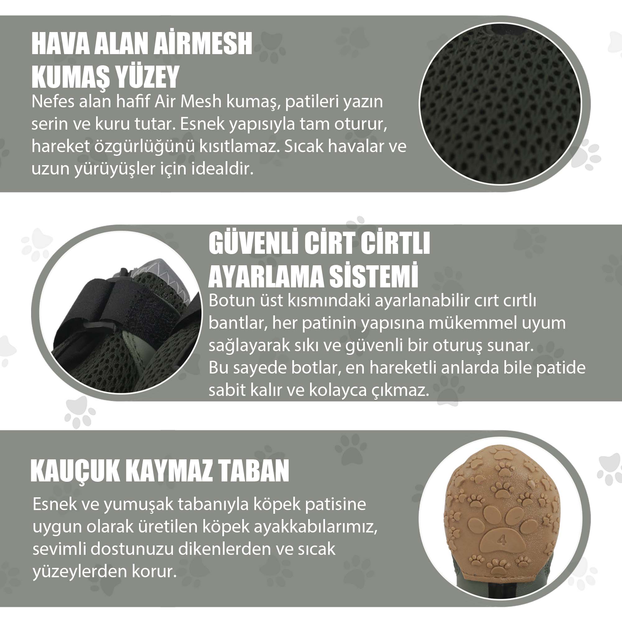 AirMesh Yazlık Köpek Ayakkabısı – Cırt Cırtlı Ayarlanabilir Kaymaz Kauçuk Taban Bot, Koyu Yeşili Köpek Ayakkabısı