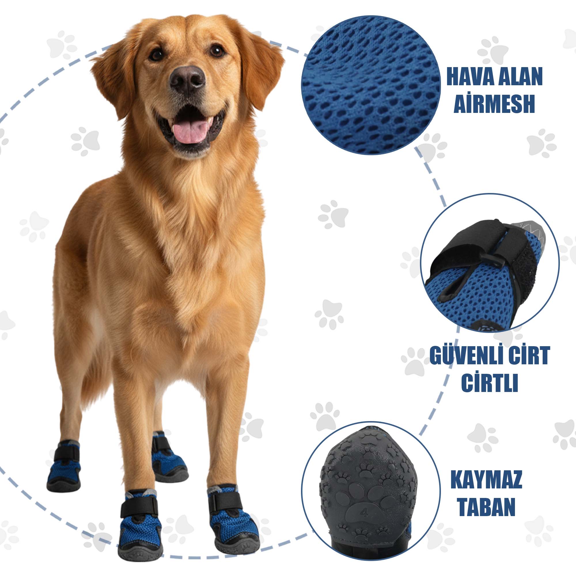AirMesh Yazlık Köpek Ayakkabısı – Cırt Cırtlı Ayarlanabilir Kaymaz Kauçuk Taban Bot, Mavi Köpek Ayakkabısı