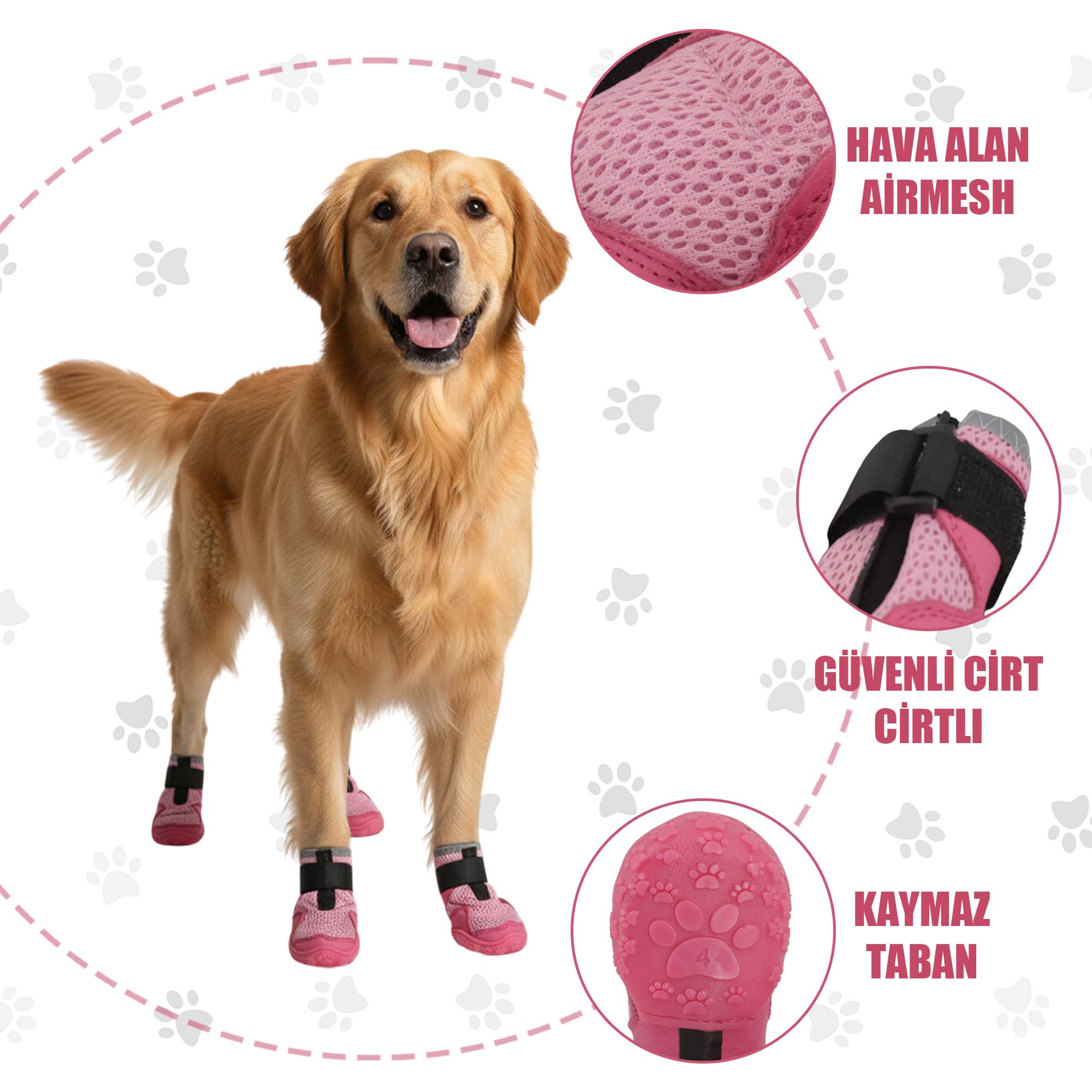 AirMesh Yazlık Köpek Ayakkabısı – Cırt Cırtlı Ayarlanabilir Kaymaz Kauçuk Taban Bot, Neon Pembe Köpek Ayakkabısı