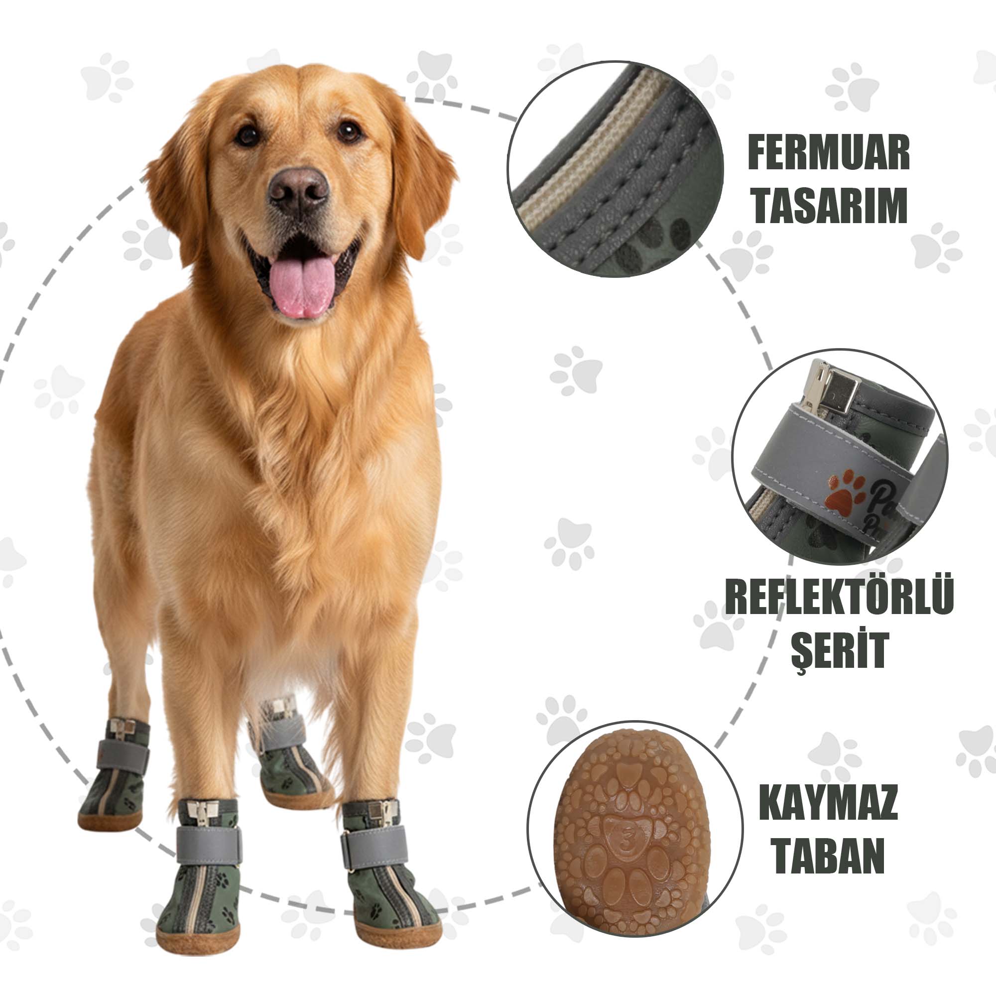 Kışlık Su Geçirmez Köpek Ayakkabısı, Deri Köpek Botu, Kauçuk Taban Köpek Ayakkabısı, Su Yeşili Köpek Ayakkabısı