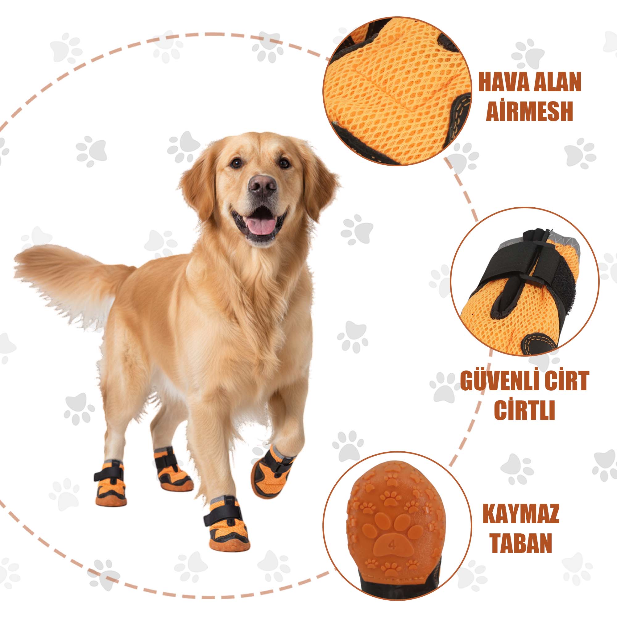 AirMesh Yazlık Köpek Ayakkabısı – Cırt Cırtlı Ayarlanabilir Kaymaz Kauçuk Taban Bot, Neon Turuncu Köpek Ayakkabısı