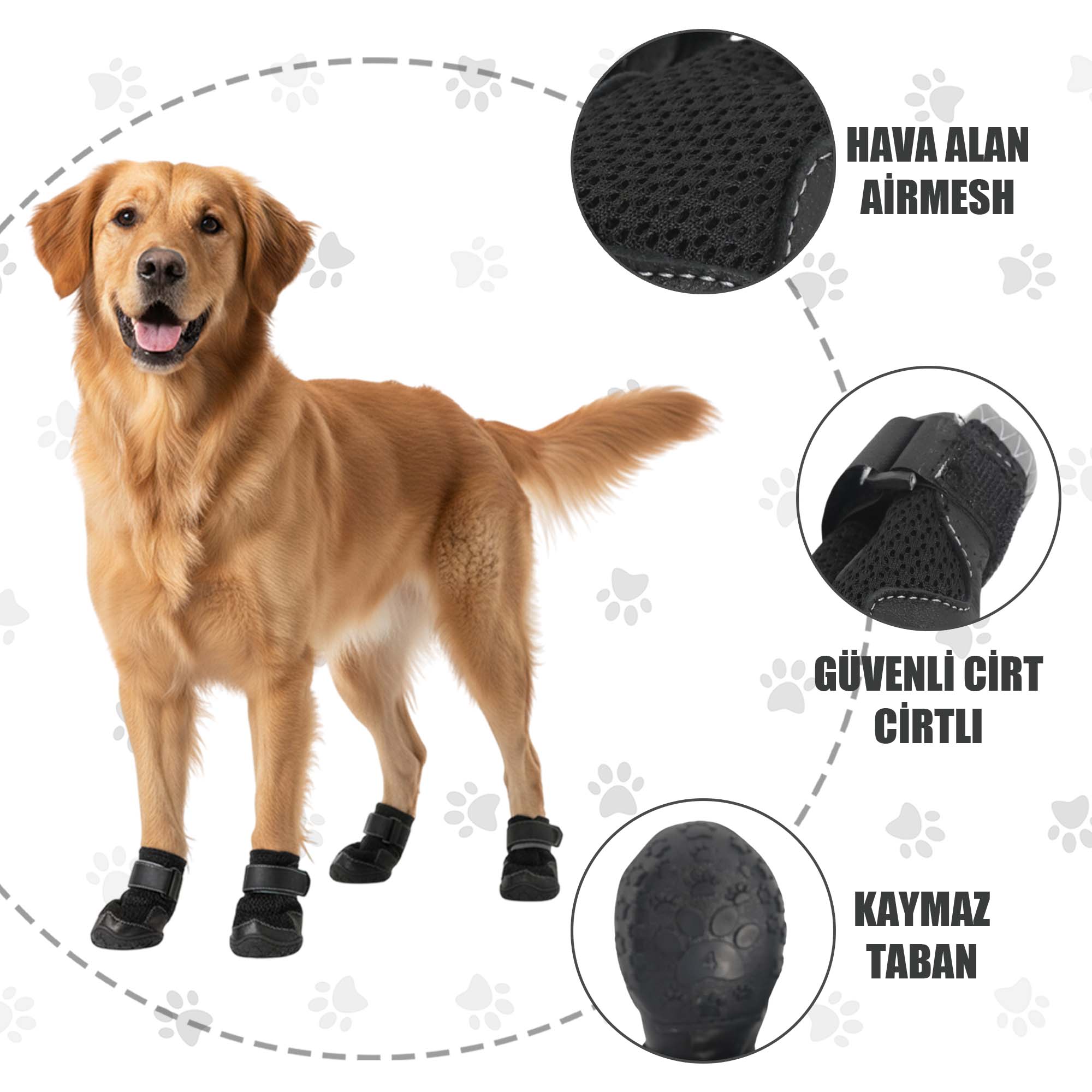 AirMesh Yazlık Köpek Ayakkabısı – Cırt Cırtlı Ayarlanabilir Kaymaz Kauçuk Taban Bot, Siyah Köpek Ayakkabısı