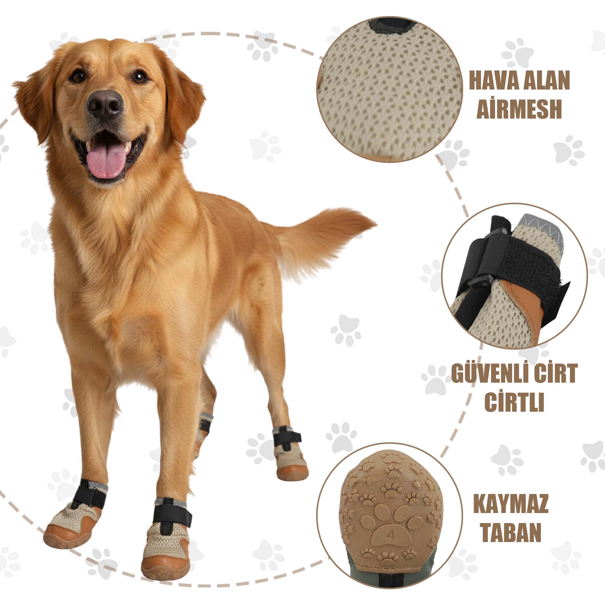 AirMesh Yazlık Köpek Ayakkabısı – Cırt Cırtlı Ayarlanabilir Kaymaz Kauçuk Taban Bot, Kahverengi Köpek Ayakkabısı