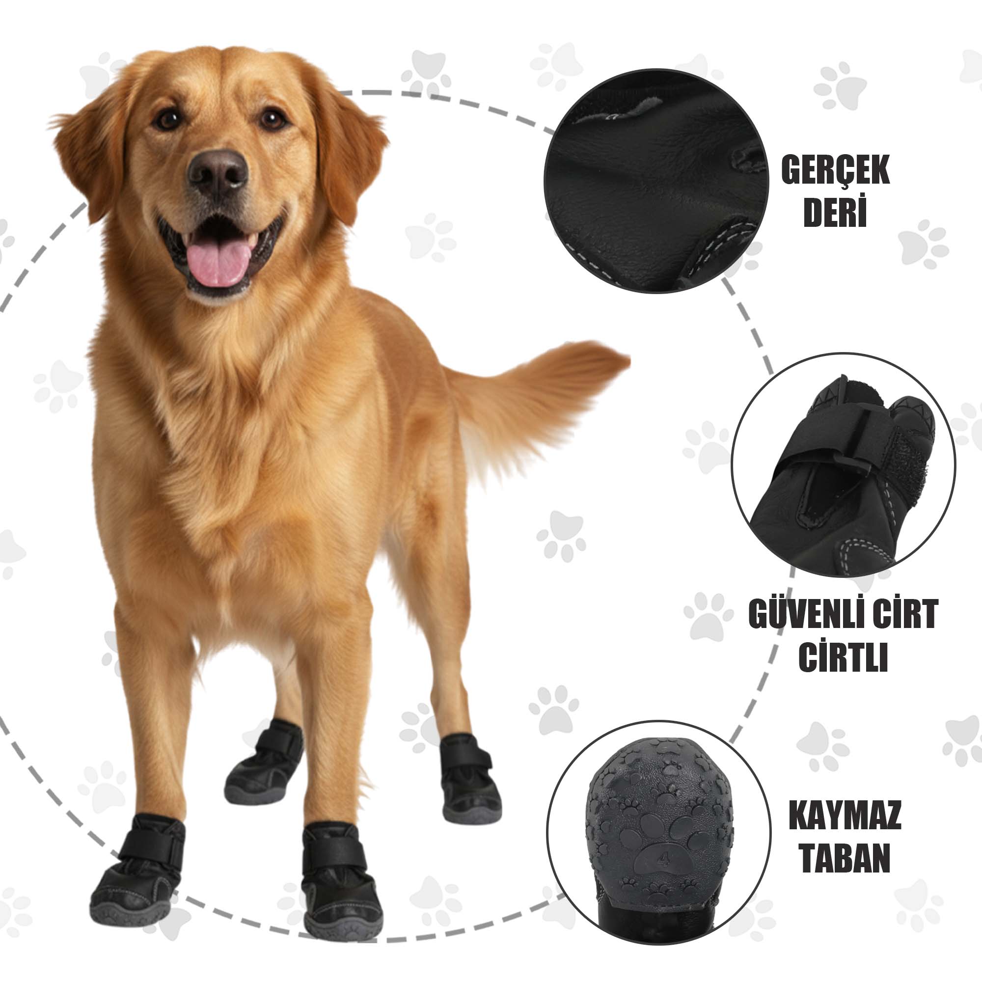 Su Geçirmez Deri Köpek Ayakkabısı – Cırt Cırtlı Ayarlanabilir Kaymaz Taban Bot, Siyah Köpek Ayakkabısı