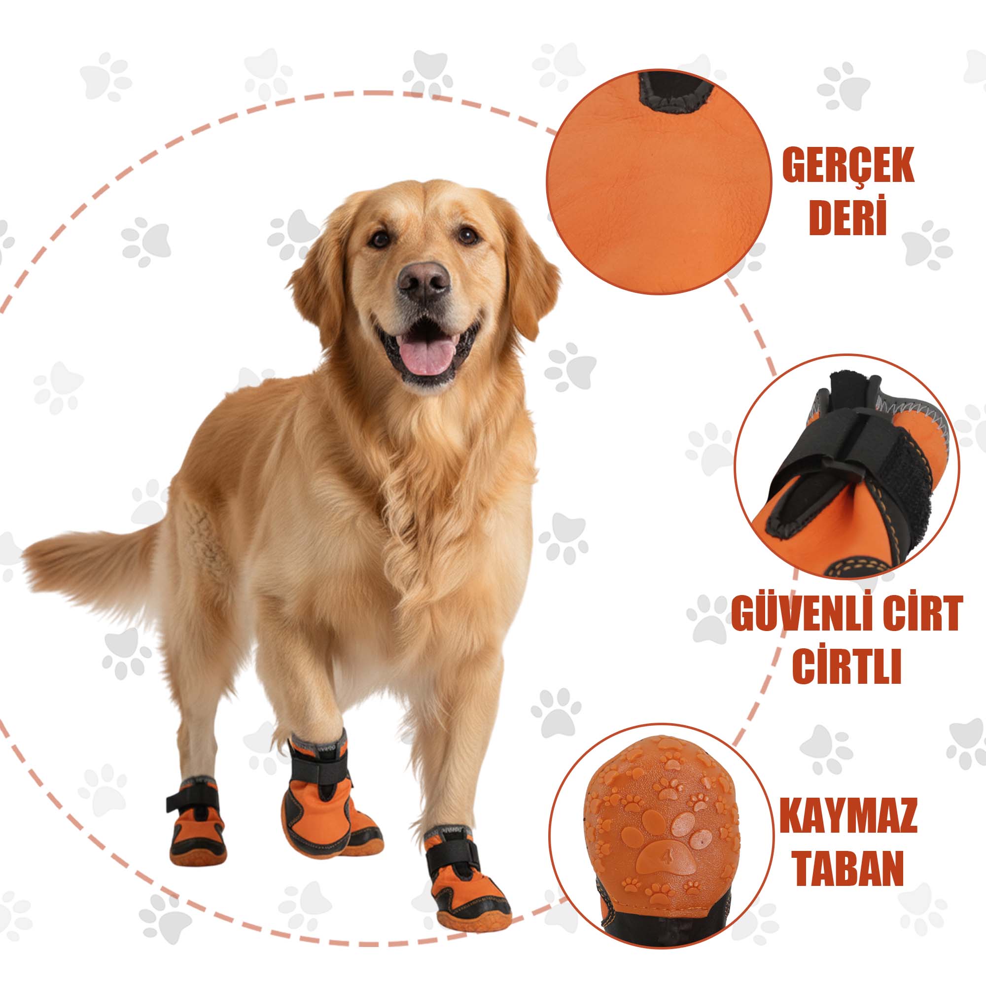 Su Geçirmez Deri Köpek Ayakkabısı – Cırt Cırtlı Ayarlanabilir Kaymaz Taban Bot, Neon Turuncu Köpek Ayakkabısı