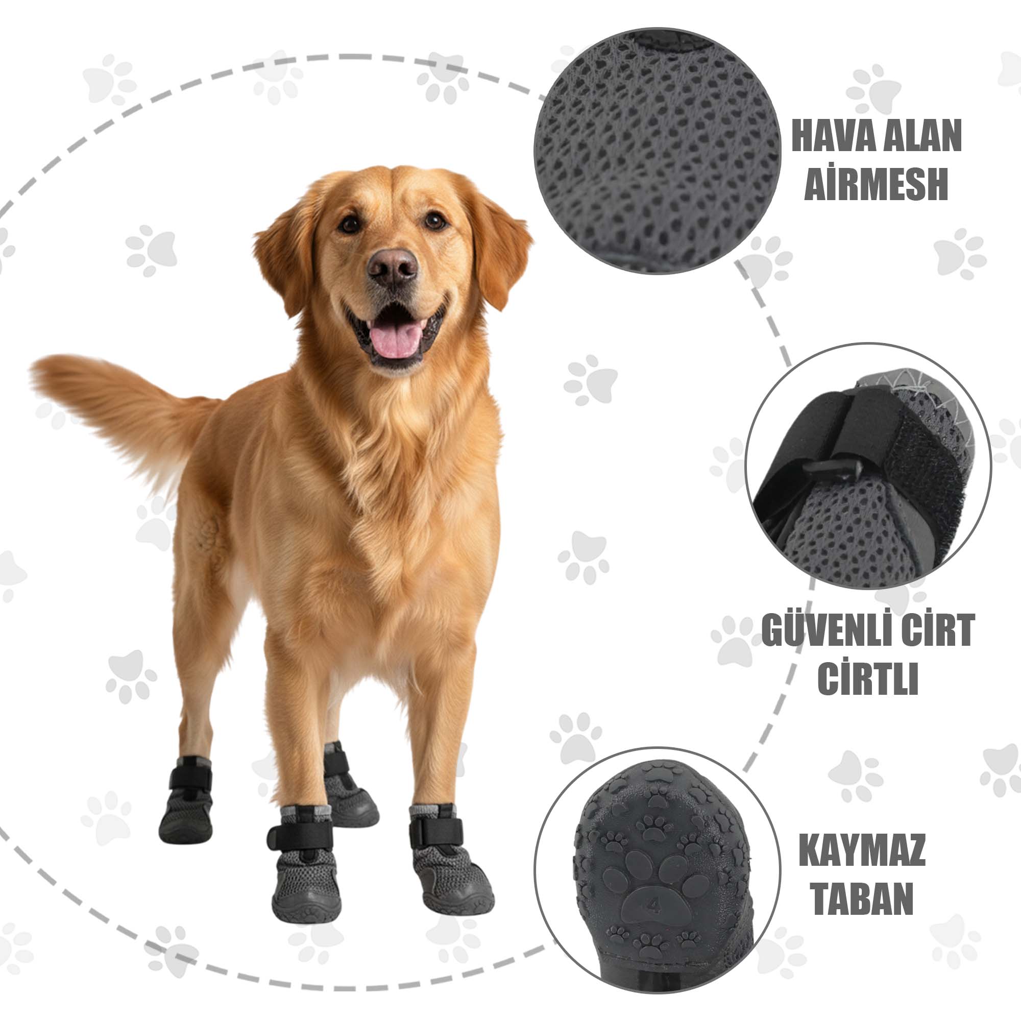 AirMesh Yazlık Köpek Ayakkabısı – Cırt Cırtlı Ayarlanabilir Kaymaz Kauçuk Taban Bot, Antrasit Köpek Ayakkabısı