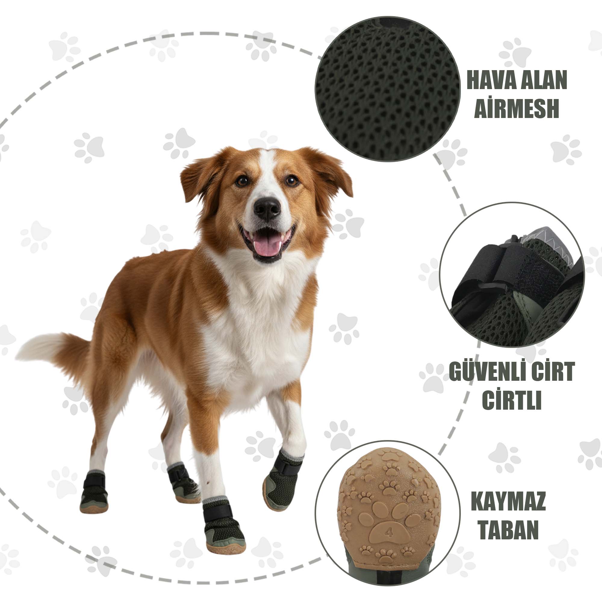 AirMesh Yazlık Köpek Ayakkabısı – Cırt Cırtlı Ayarlanabilir Kaymaz Kauçuk Taban Bot, Koyu Yeşili Köpek Ayakkabısı