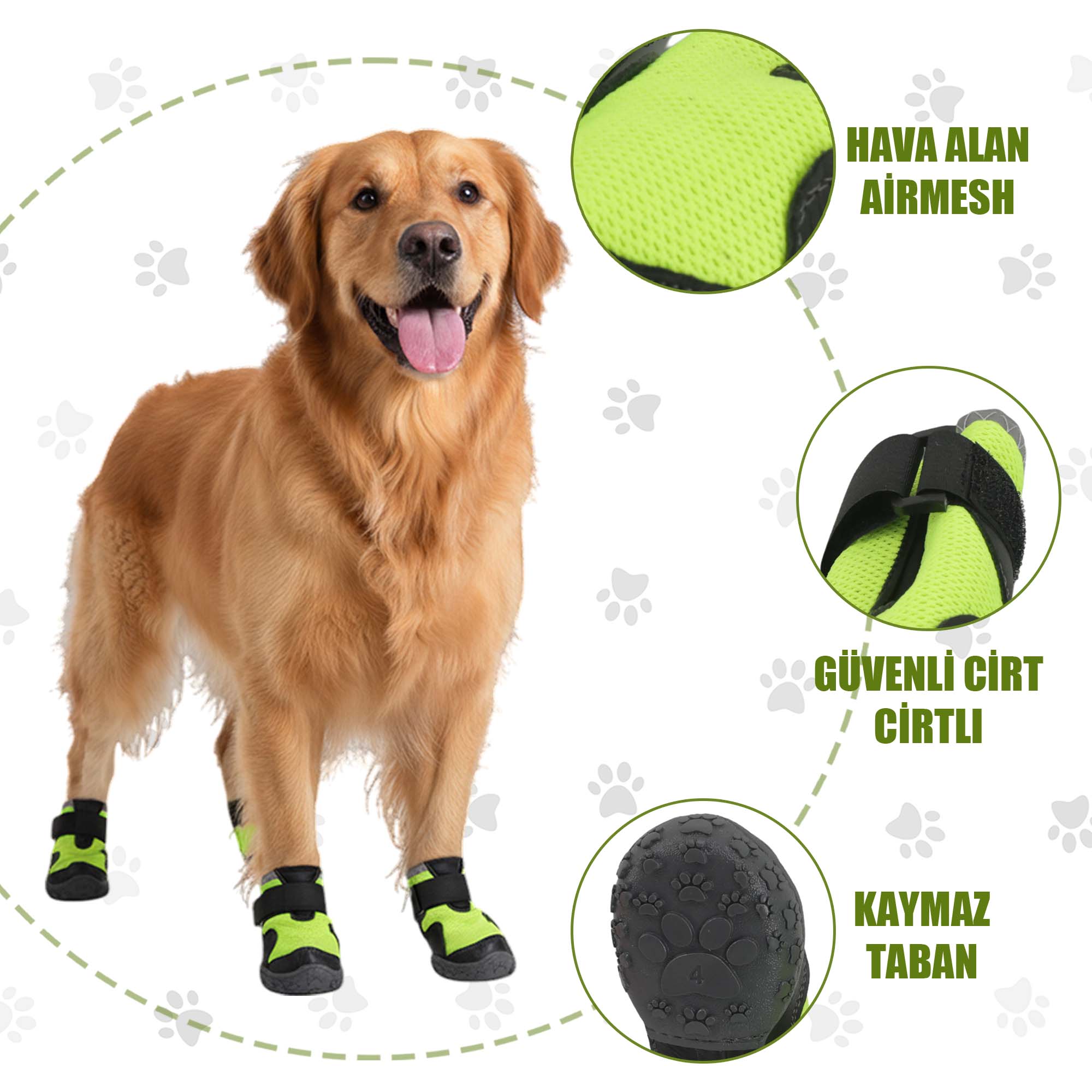 AirMesh Yazlık Köpek Ayakkabısı – Cırt Cırtlı Ayarlanabilir Kaymaz Kauçuk Taban Bot, Neon Yeşil Köpek Ayakkabısı